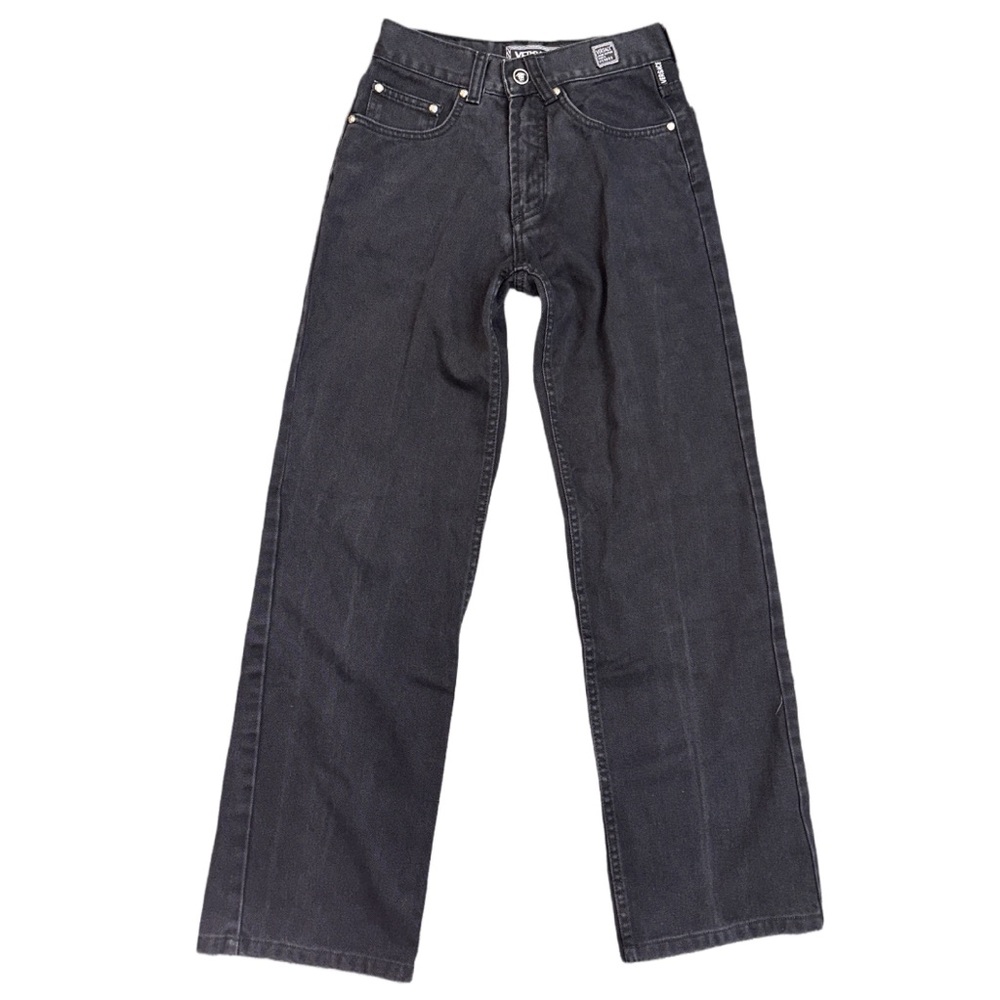 VTG VERSACE women's black 10" rise straight wide leg luxury jeans, 26.